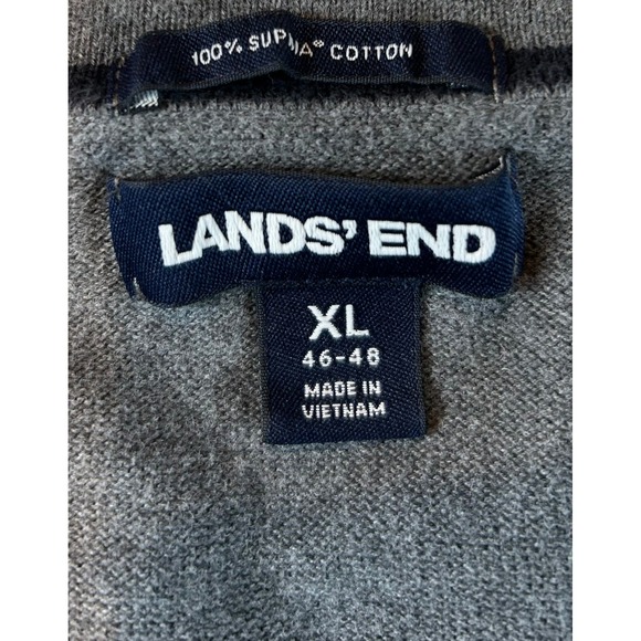 Lands End Mens Gray V Neck Sweater XL 100 Percent Supima Cotton Long Sleeve - Picture 2 of 7